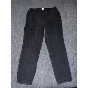 HM Womens Size Large Black Denim Elastic Waist‎ Seam Front Tapered Pants